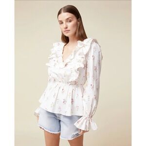 Rachel Parcell Floral‎ Ruffle Peplum Blouse V-Neck Long Sleeve Women's M